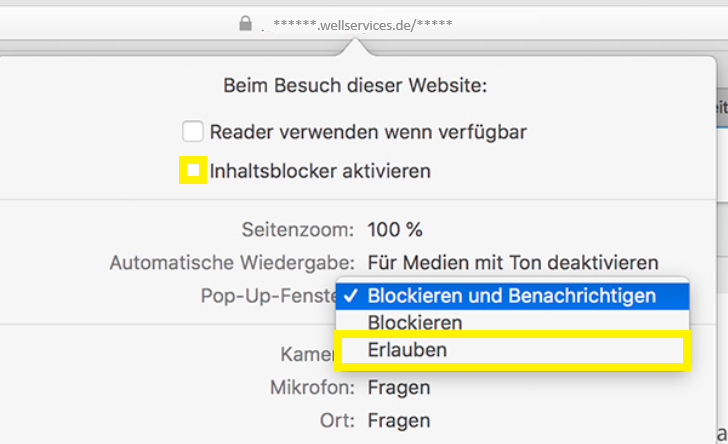 Hilfe für "Apple Safari Pop-Up"