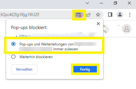 Hilfe für "Google Chrome Pop-Up"